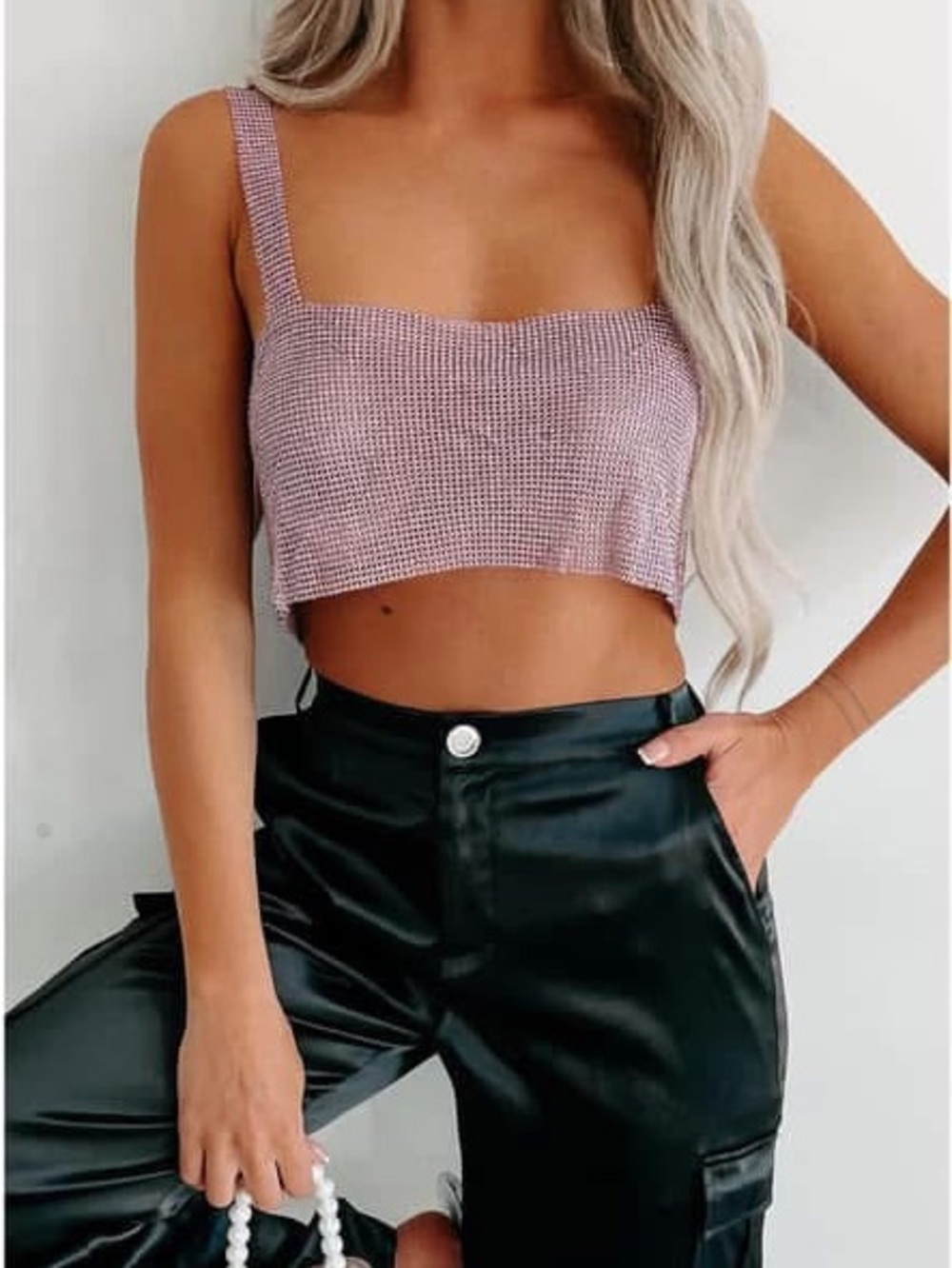 NanaMacs Pink Rhinestone Crop Tank
